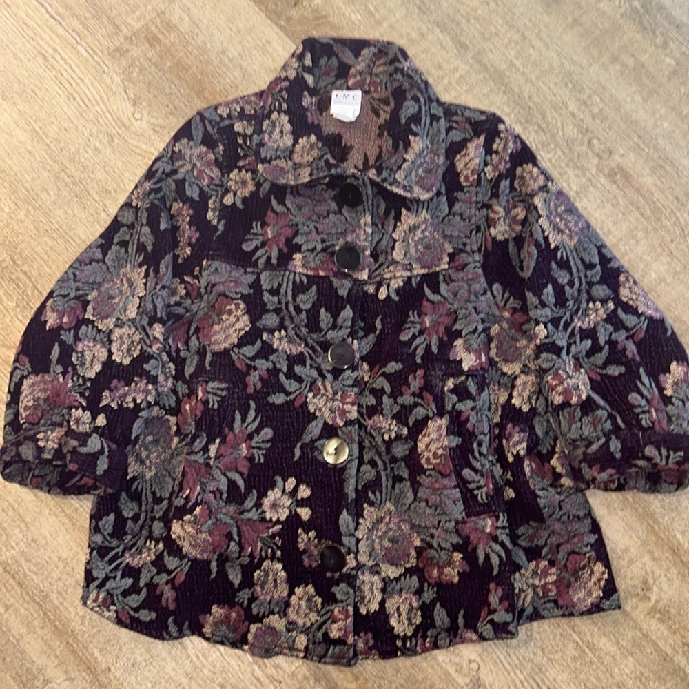 Vintage CMC brocade jacket 3/4 sleeve tapestry pockets statement piece